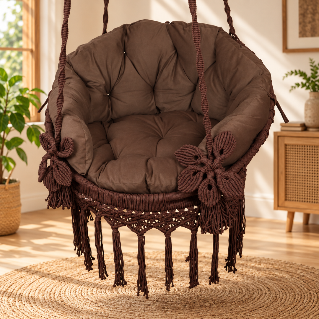 Brown Macrame Hanging Swing Chair