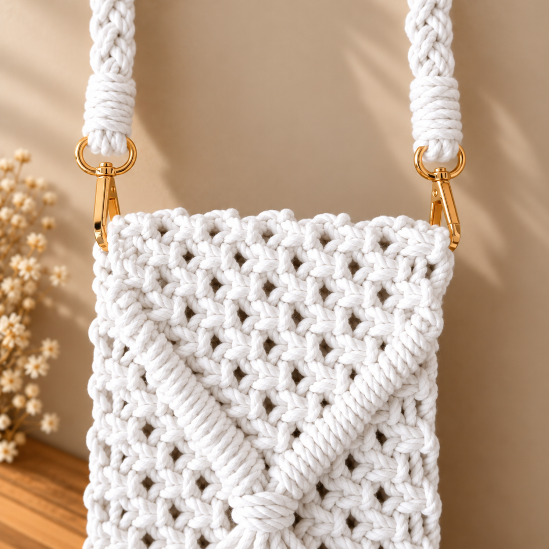 White Tassel Macrame Mobile Bag