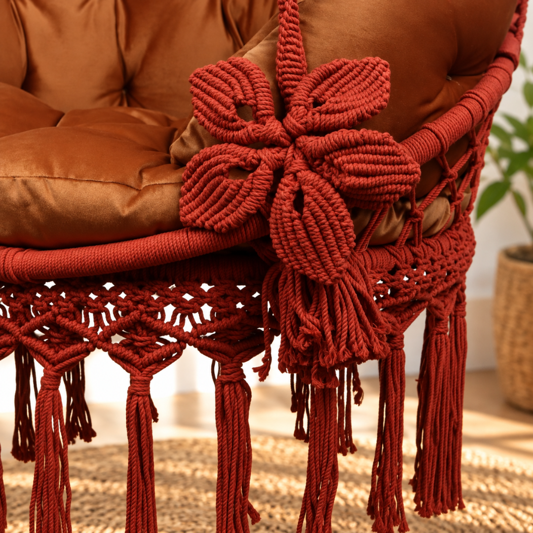 Red Macrame Hanging Swing Chair