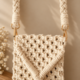 Off-White Tassel Macrame Mobile Bag