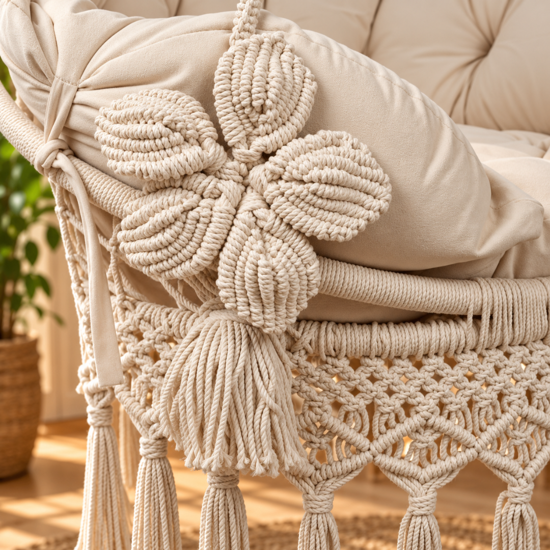 Off-White Macrame Hanging Swing Chair