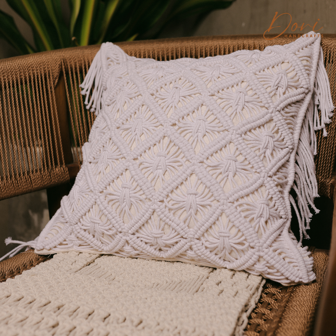 Snow White Macrame Cushion Cover