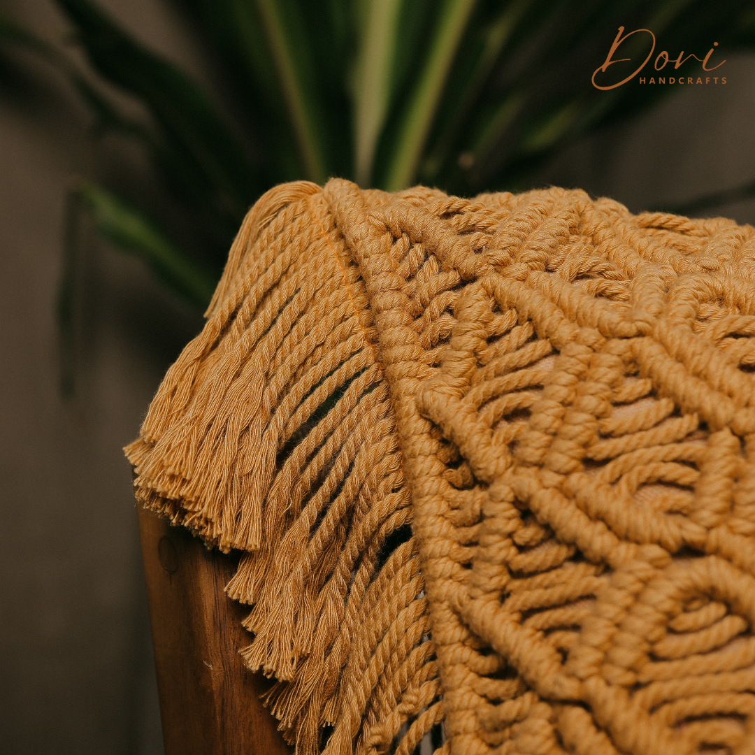 Yellow Macrame Cushion Cover