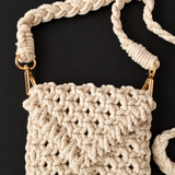 Off White Bead Macrame Mobile Bag