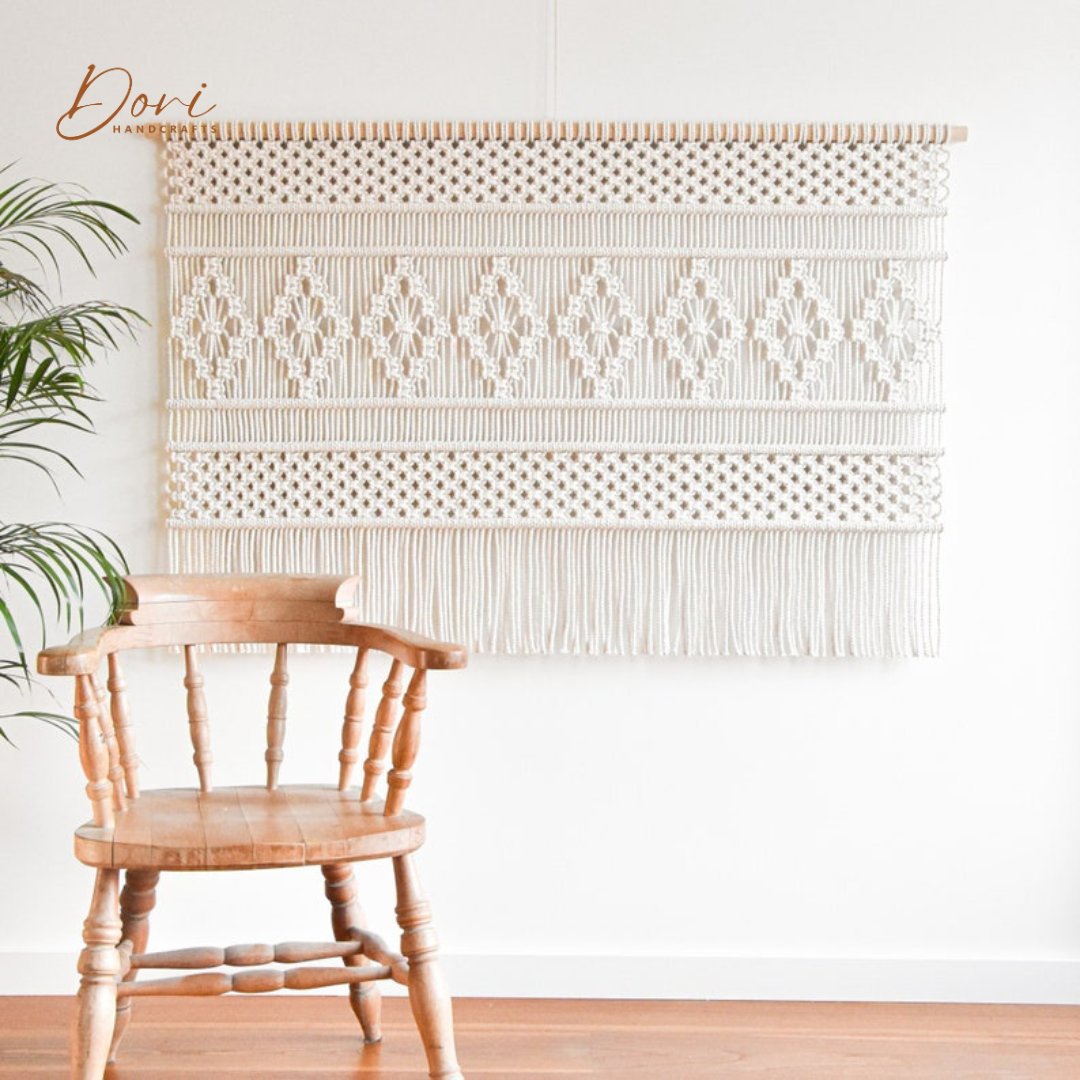 Large Off White Macrame Tapestry
