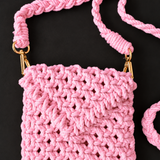 Pink Bead Macrame Mobile Bag