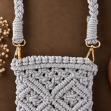 Grey Diamond Knot Tassel Macrame Mobile Sling Bag