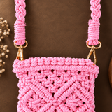 Pink Diamond Knot Tassel Macrame Mobile Sling Bag