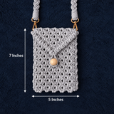 Grey Bead Macrame Mobile Bag