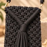 Black Tassel Macrame Mobile Bag
