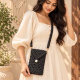Black Bead Macrame Mobile Bag