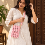 Pink Knot Macrame Mobile Sling Bag
