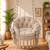 Off-White Macrame Hanging Swing Chair