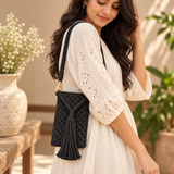 Black Tassel Macrame Mobile Bag